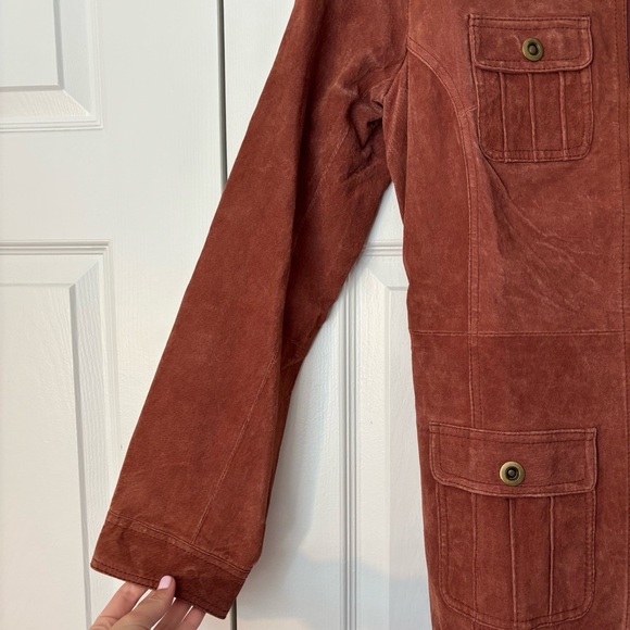 Vintage Genuine Suede Leather Belted Coat Western Cowboy Rodeo Biker Grunge Boho - Picture 3 of 11